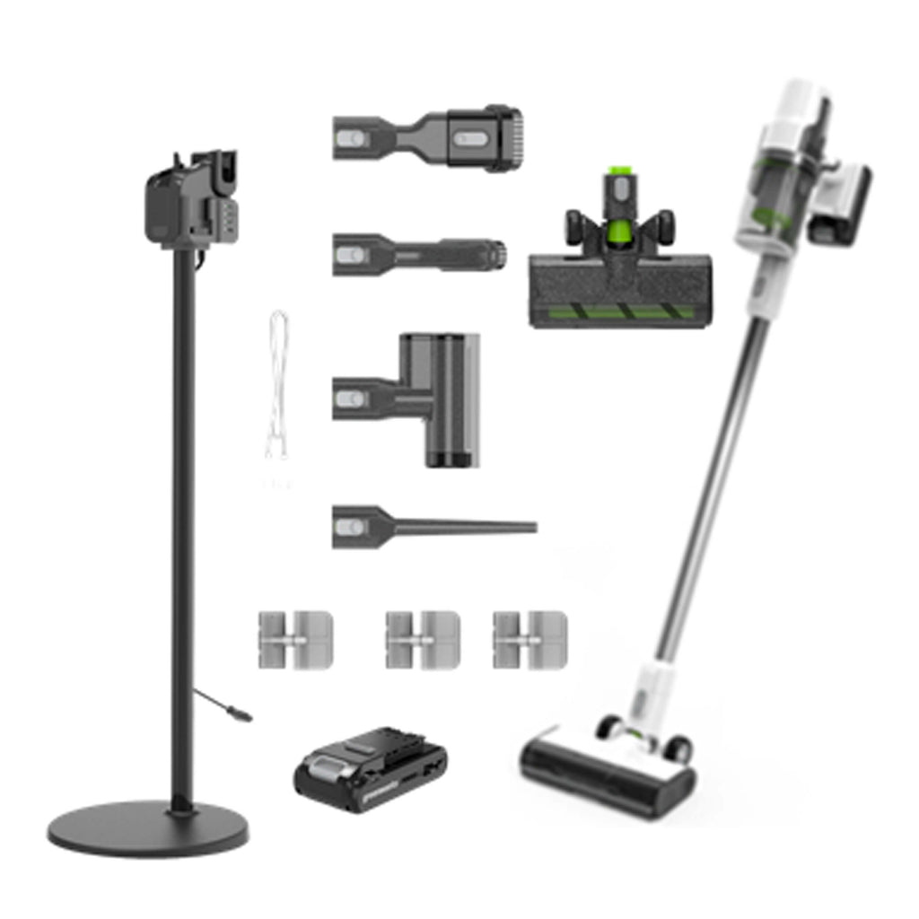 24V White Stick Vacuum with 5 Brush Accessories with 1 x 4Ah Battery &amp; Charging Station