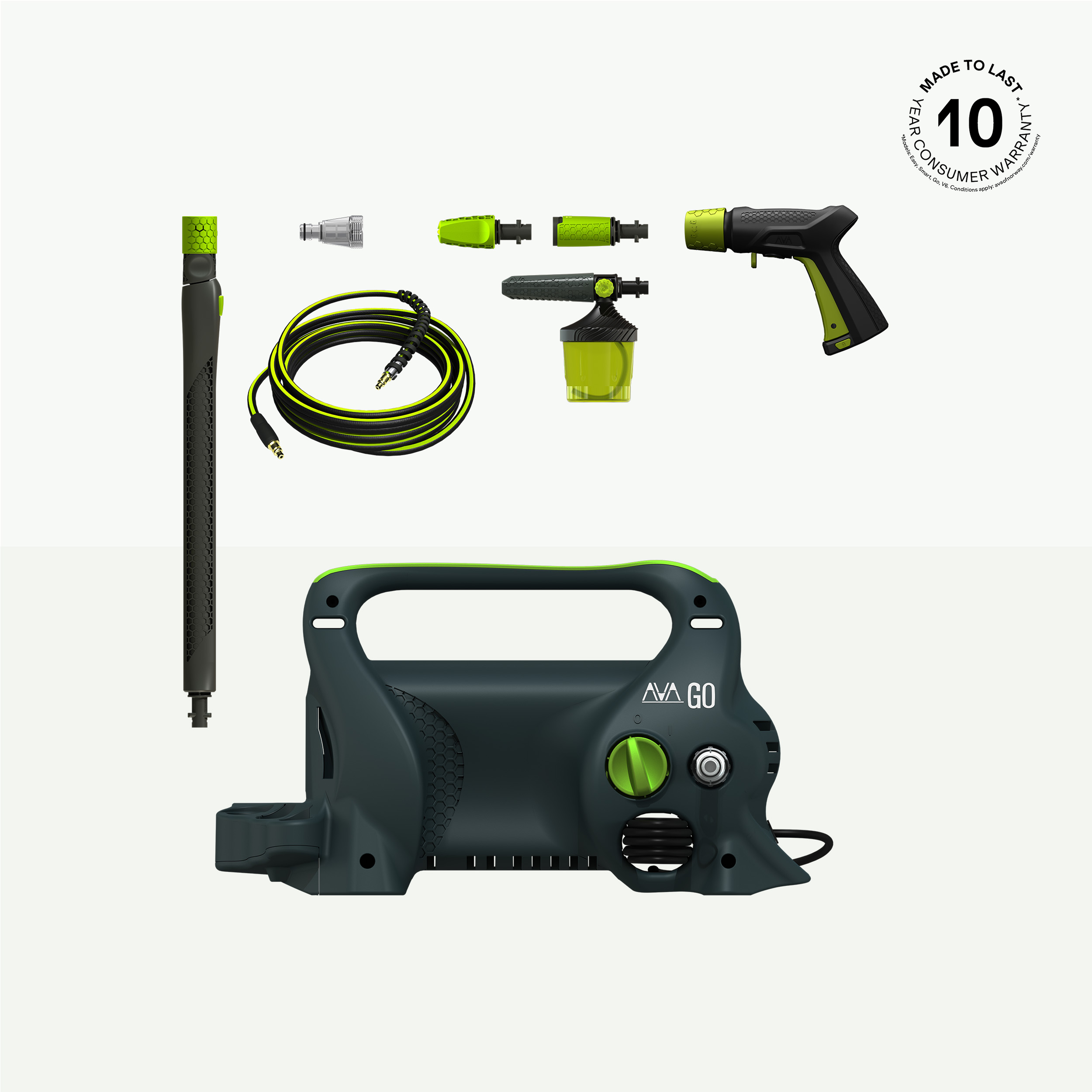 AVA Go Pressure Washer Large Bundle Render 10 Year Warranty