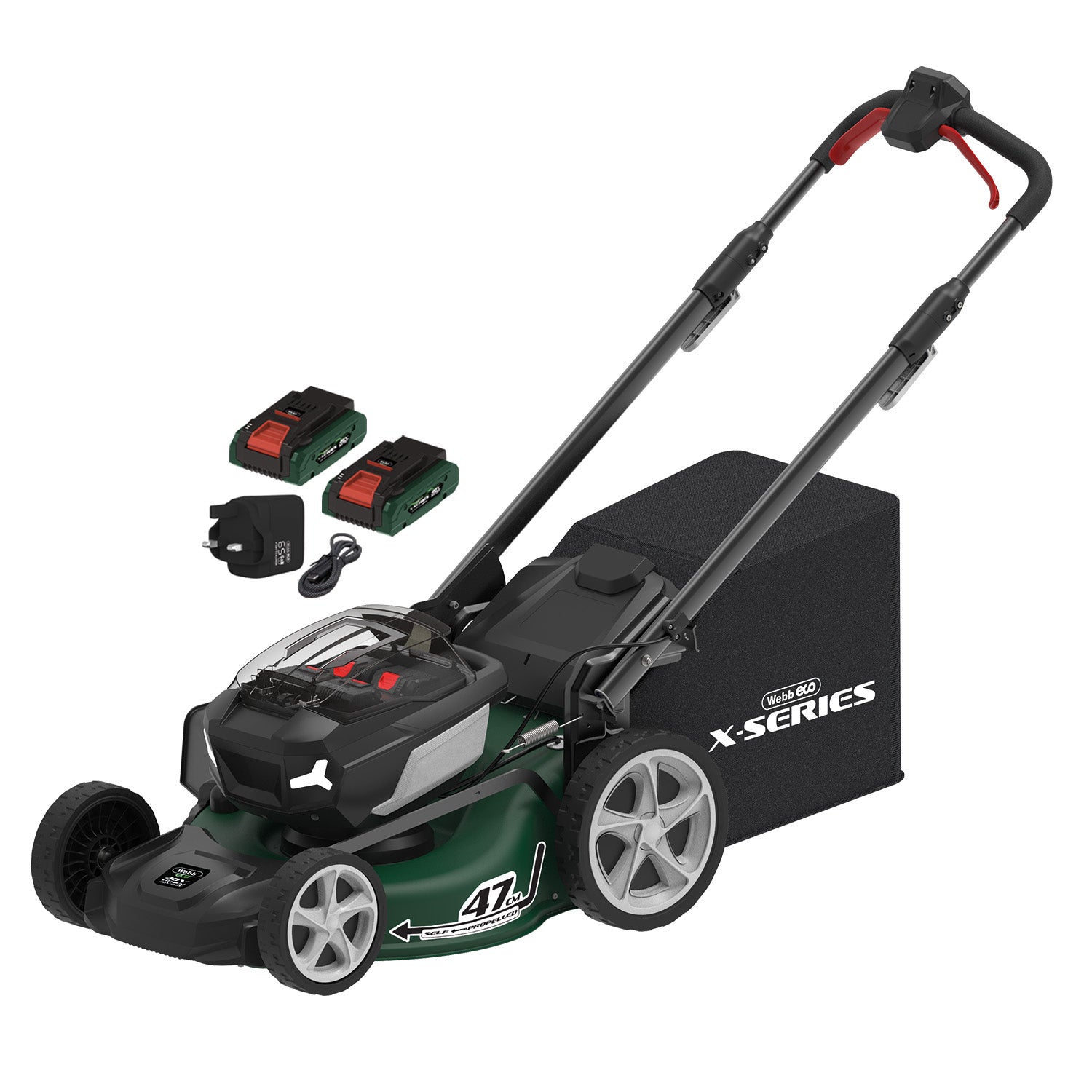 Webb 40V (2 X 20V) 46cm Cordless Brushlesss Self Propelled Lawnmower With 2 x 20v 4ah Batteries & Charger (NEW)