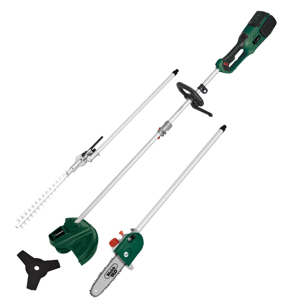 Webb 40V (2 X 20V) Cordless Brushless Multi-Tool Includes Pole Saw, Hedge Trimmer, Line Trimmer & BC Blade(Tool Only) (NEW)